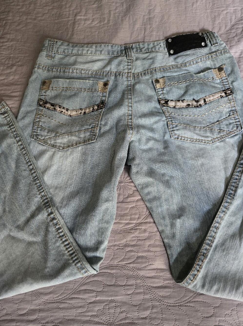 Light Blue Skinny Men S Jeans with Embellished Back Pockets